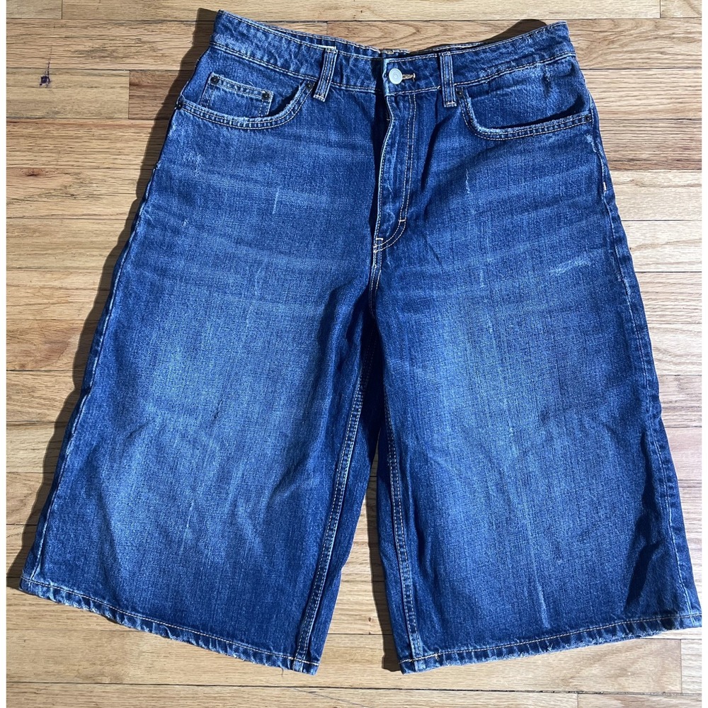 Zara TRF Baggy Denim Jorts Long Bermuda Shorts Blue Size 6 waist 28